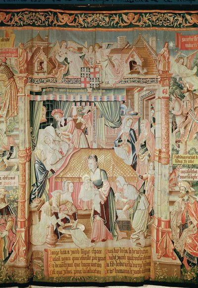 El nacimiento de la Virgen, de Escenas de la vida de la Virgen, panel central de Unknown
